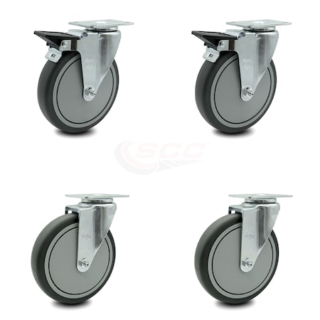 Service Caster Cambro Beverage Service Cart Swivel Caster with 2 Brakes Replacement Set- SCC CAM-SCC-20S614-TPRB-2-PLB-2